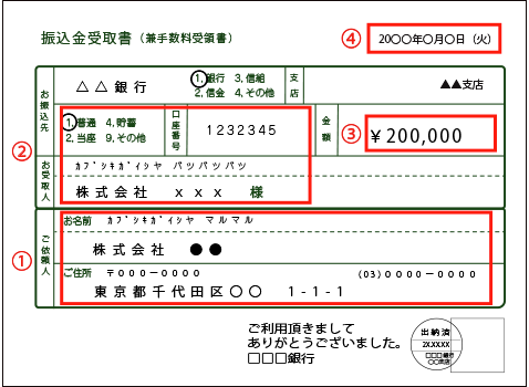 振込金受取書（兼手数料受取書）イメージ